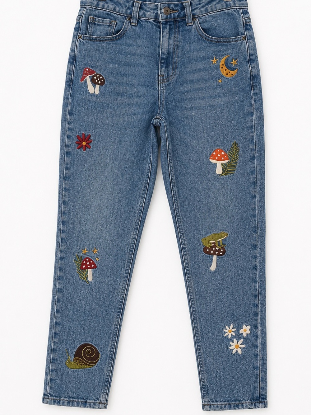 Hot Topic Embroidered Mushroom & Woodland Mom Jeans 0